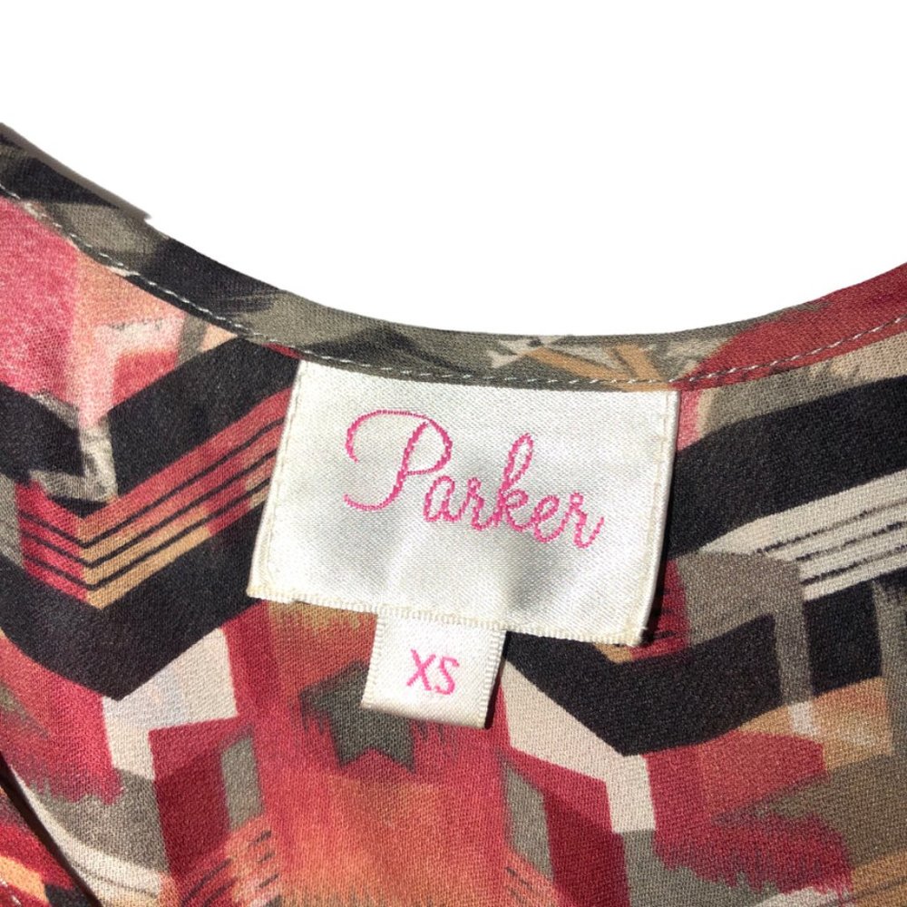 Parker 100% silk STUNNING Aztec IKAT orange gray tunic dress xs - Picture 2 of 4